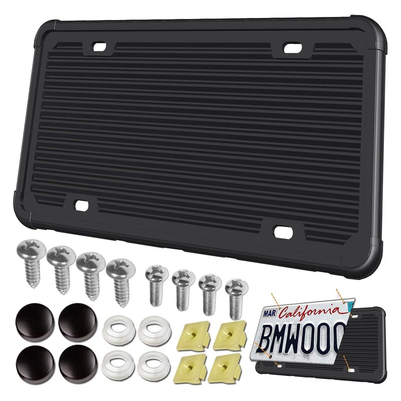 Aootf Silicone License Plate Frame - 1 Pack Black License Plate Frame,Front or Rear Cover Slim Holder with Screws, Black Screw Caps, with Rust-Proof. Rattle-Proof. Weather-Proof for Women, Men - Image 1